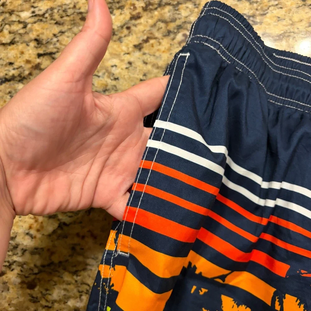 Kailua Surf Mens 4X Swim Trunks Navy Blue Palm Tree Sunset Stripe Board Shorts